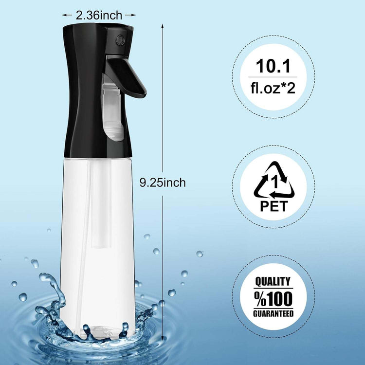 Continuous Spray Bottle for Hair (10.1Oz/300Ml) 2 Pack Home Essentials Spray Bottles for Cleaning Empty Ultra Fine Water Mister Sprayer for Hairstyling Garden Plants Curly Hair Perfume Etc