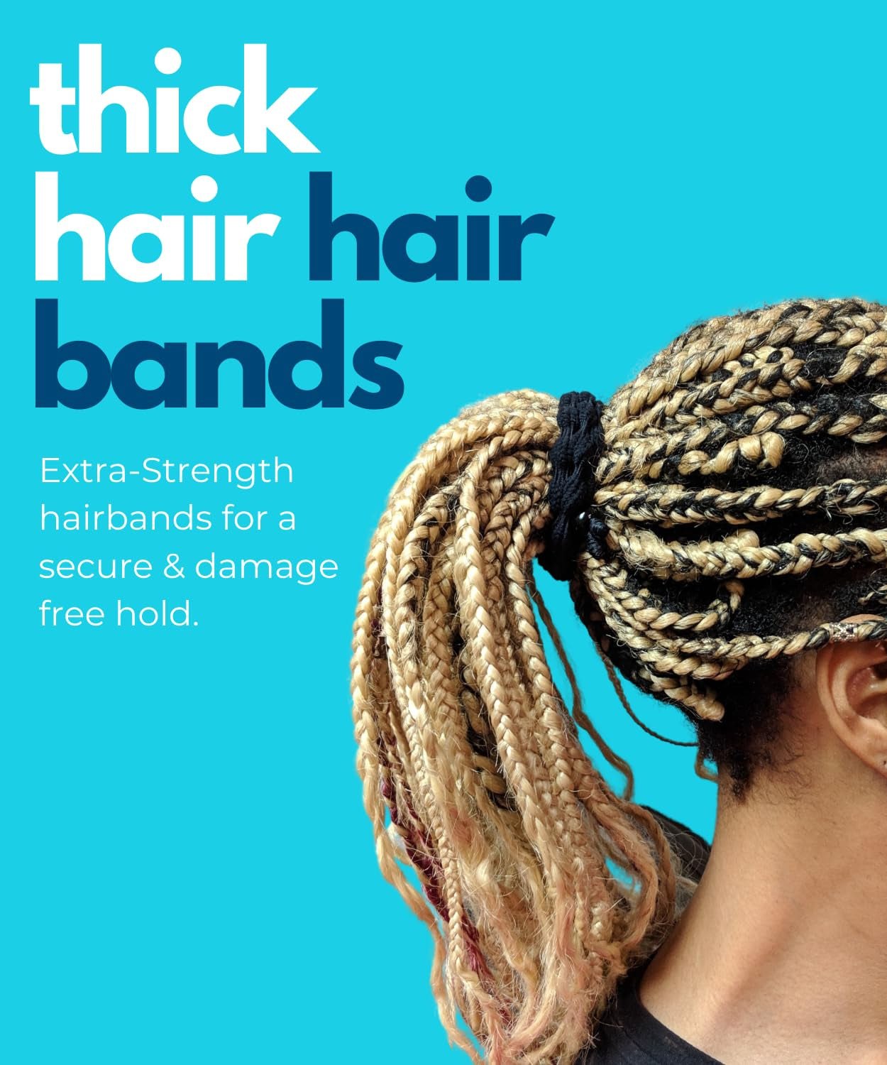 Large Hair Band for Thick, Curly, Natural Hair - Cushioned No Damage Hair Ties Ideal for Braids, Pineapple Hair - Afro Puff Ponytail Holder - Adjustable, Extra Stretchy (Black 2Pk)