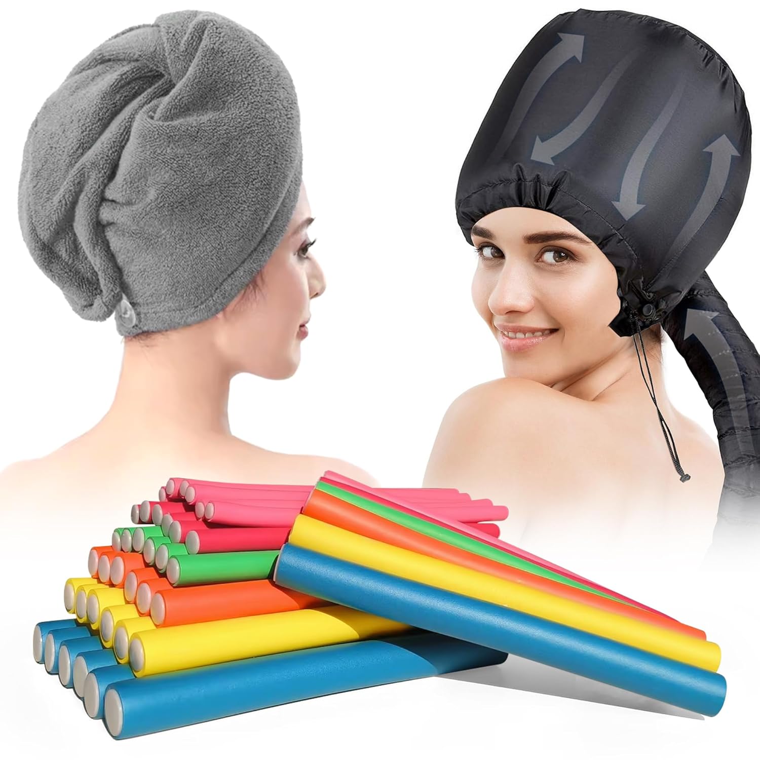 47 Pcs 7'' Hair Curlers Rollers Flexi Rods Flexible Curling Rods Set No Heat Heatless Bendy Foam Hair Curls for Long,Medium,Short Hair to Sleep In - PHamily Hair Care 