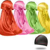 4PCS Silky Durags for Men Women 360 Waves with 1 Wave Cap, Silky Satin Durag Extra Long Tails - PHamily Hair Care 