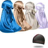 4PCS Silky Durags for Men Women 360 Waves with 1 Wave Cap, Silky Satin Durag Extra Long Tails - PHamily Hair Care 