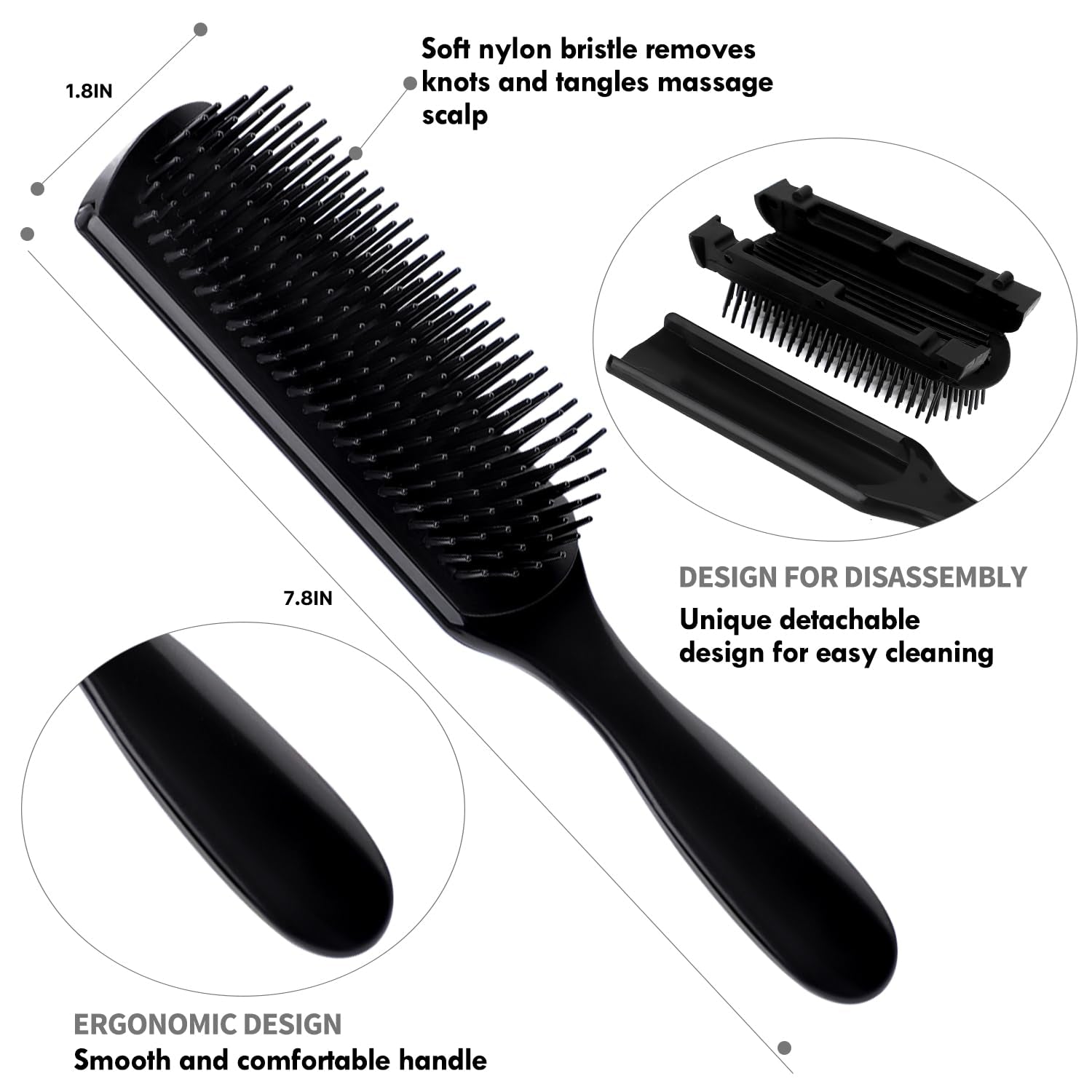 4Pcs Curly Hair Brush Set for Adult & Kids Wet or Dry, Detangling Brush for 3/4ABC Hair with Detangler Spray Bottle & Wide Tooth Comb (3+1, Black)