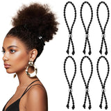 6Pcs Beaded No-Slip Hair Ties for Natural Curly, Adjustable Afro Puff Cuff Drawstring Ponytail Holder, Black Elastic Hair Scrunchies, Large Hair Ties for Women Thick Pineapple Kinky Braids Hair Bands - PHamily Hair Care 