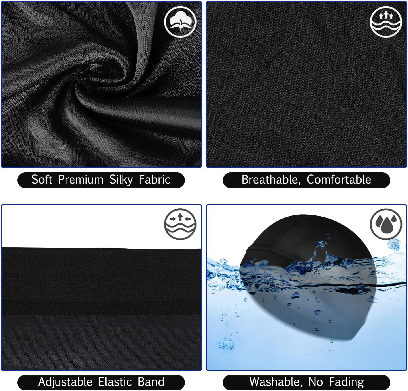 6Pcs Wave Cap for Men Silky Durags Elastic Band Wave Caps for 360 540 720 Waves Soft Breathable Satin Durag Unisex Adults Kids Skullies Beanies Hats Shower Cap