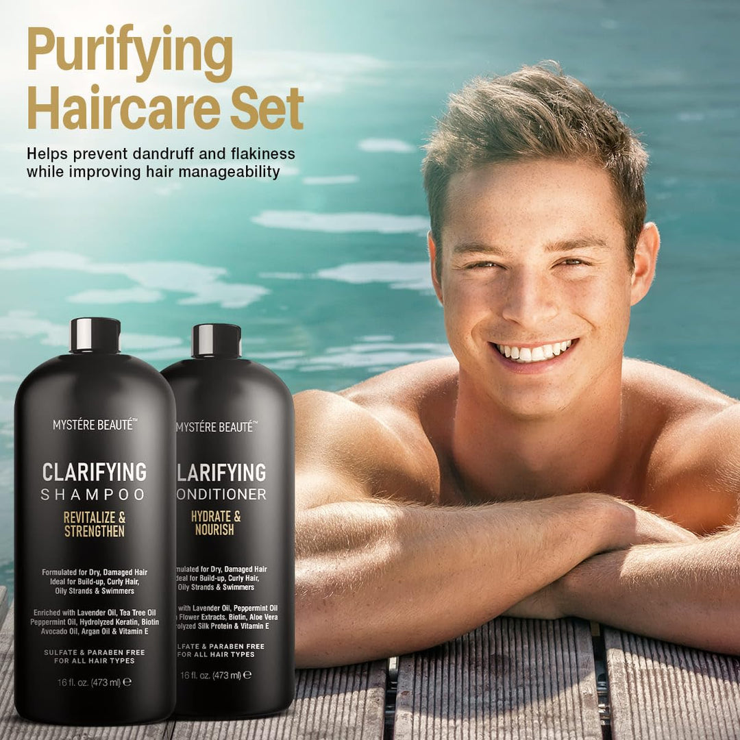 Clarifying Shampoo and Conditioner Set- Hydrating, Calming & Removes Buildup, for All Hair Types, Clarifying Cleanse for Dirt, Oil & Hard Water Buildup, for Men Women - 16 Fl Oz Each