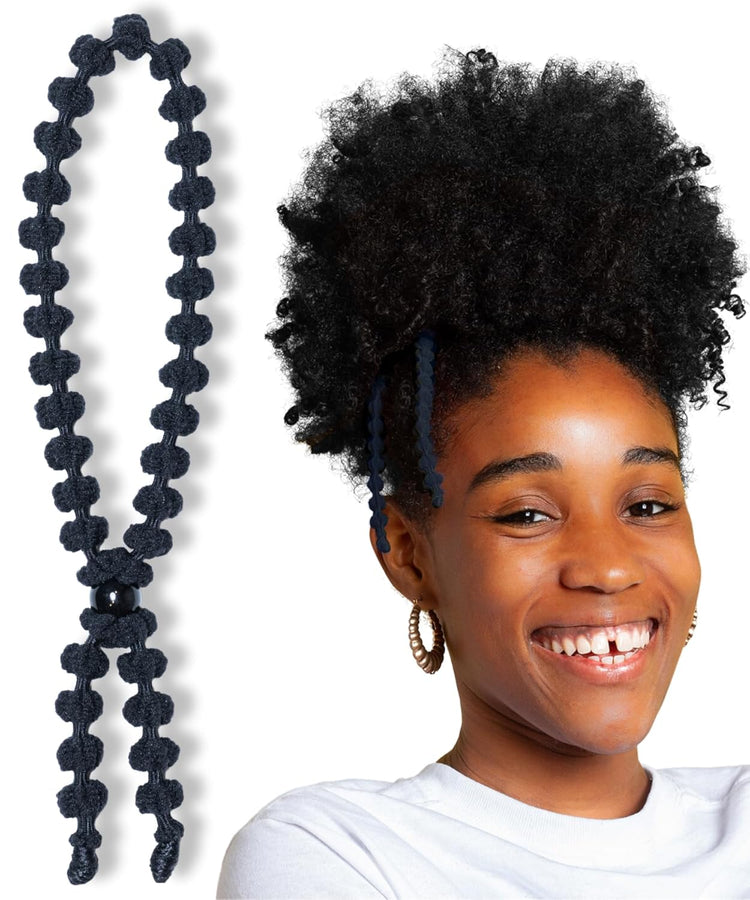 Large Hair Band for Thick, Curly, Natural Hair - Cushioned No Damage Hair Ties Ideal for Braids, Pineapple Hair - Afro Puff Ponytail Holder - Adjustable, Extra Stretchy (Black 2Pk)