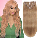 Hair Extension Clip-Ins - Real Human Hair Extensions 120G 8Pcs 18Inch,Soft & Natural Straight Double Weft for Women #P427 Chocolate Brown to Honey Blonde Extensions Real Human Hair Clip Ins