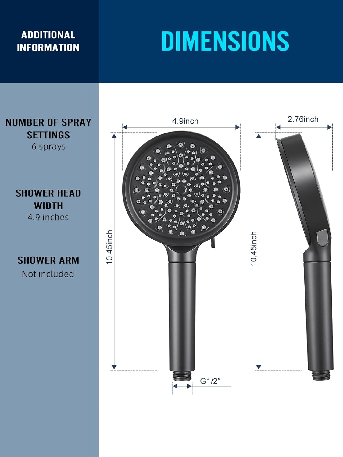 High Pressure Filtered 6 Spray Mode Showerhead