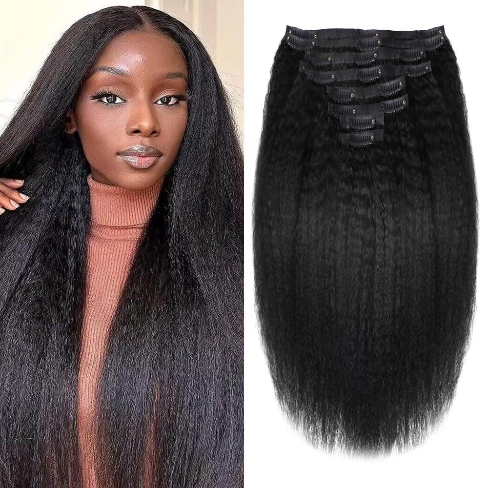 Kinky Straight Human Hair Clip in Extensions 120G 12Inch - 26 Inches - PHamily Hair Care 