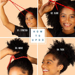 Large Hair Band for Thick, Curly, Natural Hair - Cushioned No Damage Hair Ties Ideal for Braids, Pineapple Hair - Afro Puff Ponytail Holder - Adjustable, Extra Stretchy (Black 2Pk)