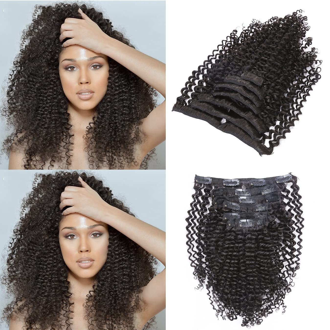 Ombre Curly Clip in Hair Extensions 4B 4C Afro Kinkys Curly Hair Extensions Clip in for Black Women 8A Virgin Natural Human Hair Full Head Kinky Hair Clip Ins Two Tone Ombre 120G #1B/99J AC 14Inch