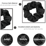 Satin Scrunchies for Hair Sleep, Premium Satin Softer than Silk for Women Curly Hair, Cute Bands Ties for Girls Thin | Thick Hair Styling, 12 Pack, Black - PHamily Hair Care 