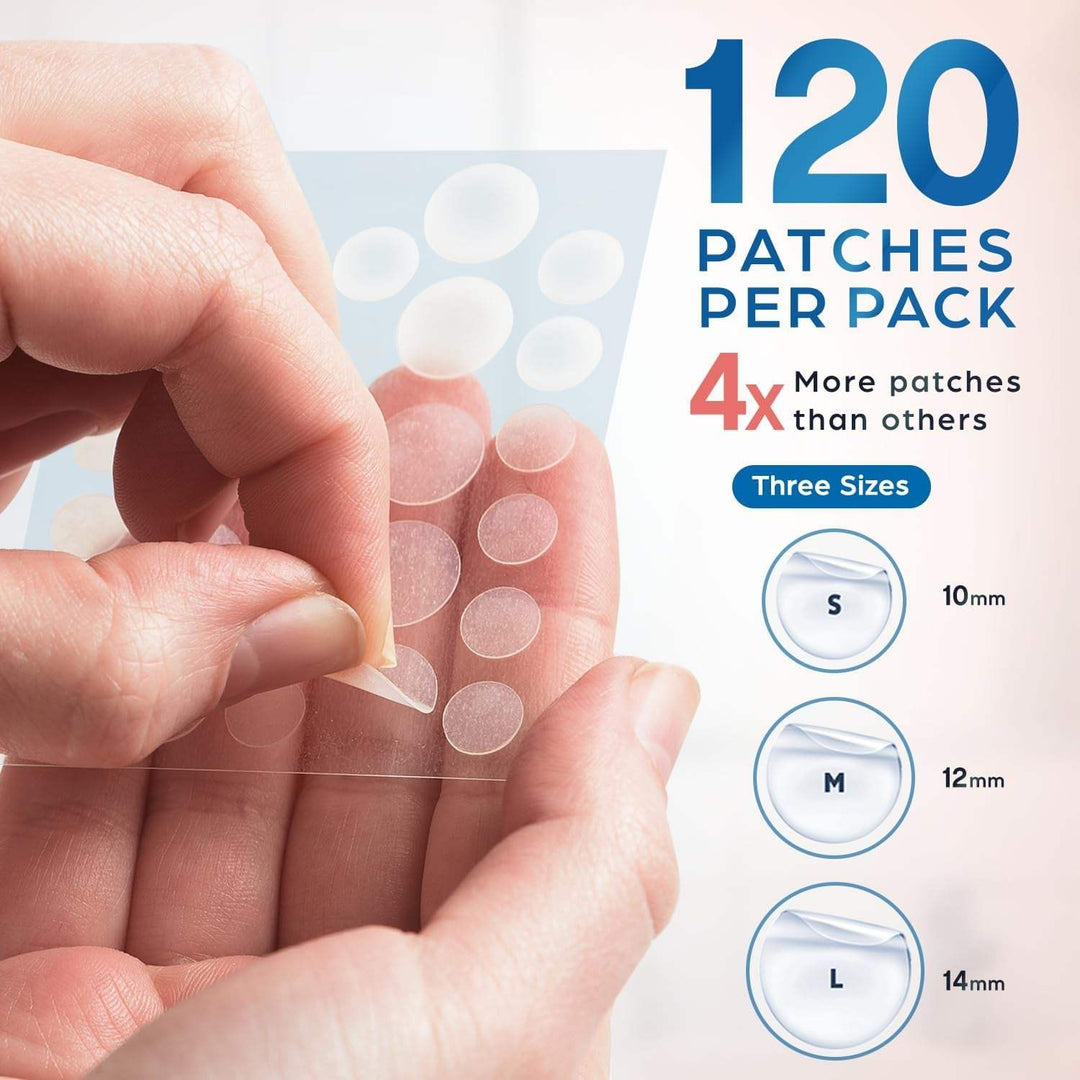 Pimple Patches for Face (120 Pack)Vegan-friendly, Not Tested on Animals - Use hydrocolloid pimple patches any skin type. These acne spot stickers are for face zit patches and body acne. Our acne pimpFace (120 Pack)