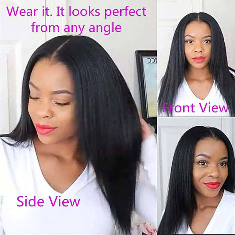 Yaki Straight V Part Wig Synthetic Hair for Black Women KRSI No Leave Out No Glue