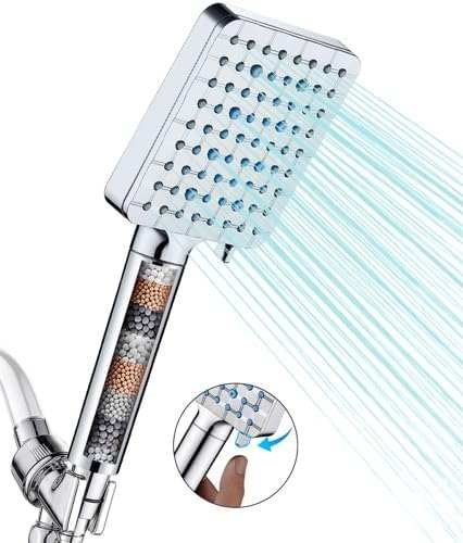 Filtered Shower Head with Handheld, High Pressure 6 Spray Mode Showerhead with Filters, Water Softener Filters Beads for Hard Water - Remove Chlorine - Reduces Dry Itchy Skin, Matte Black