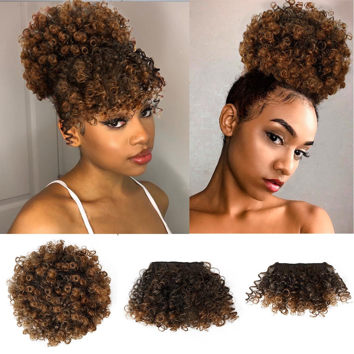 Afro Puff Drawstring Ponytail with Bangs Pineapple Updo