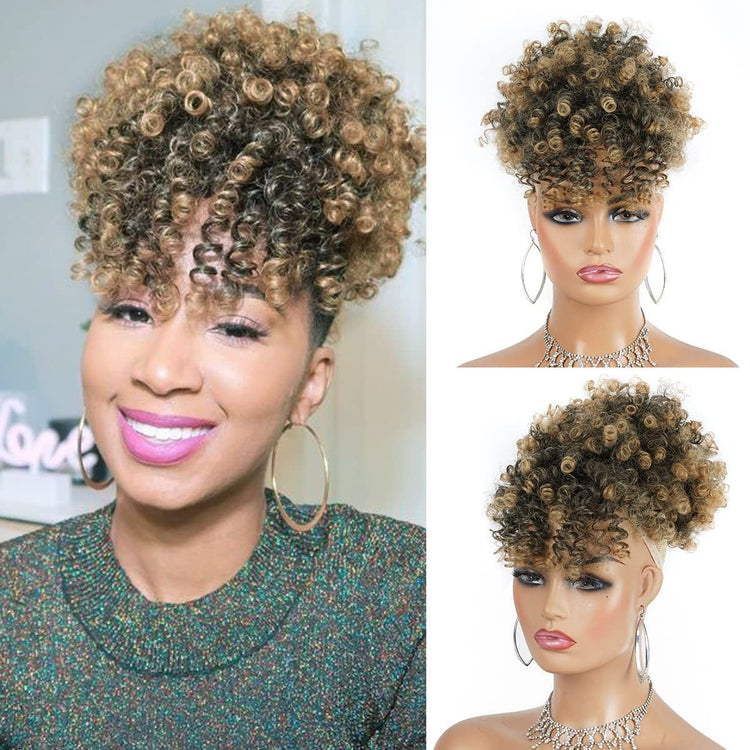 Afro Puff Drawstring Ponytail with Bangs Pineapple Updo