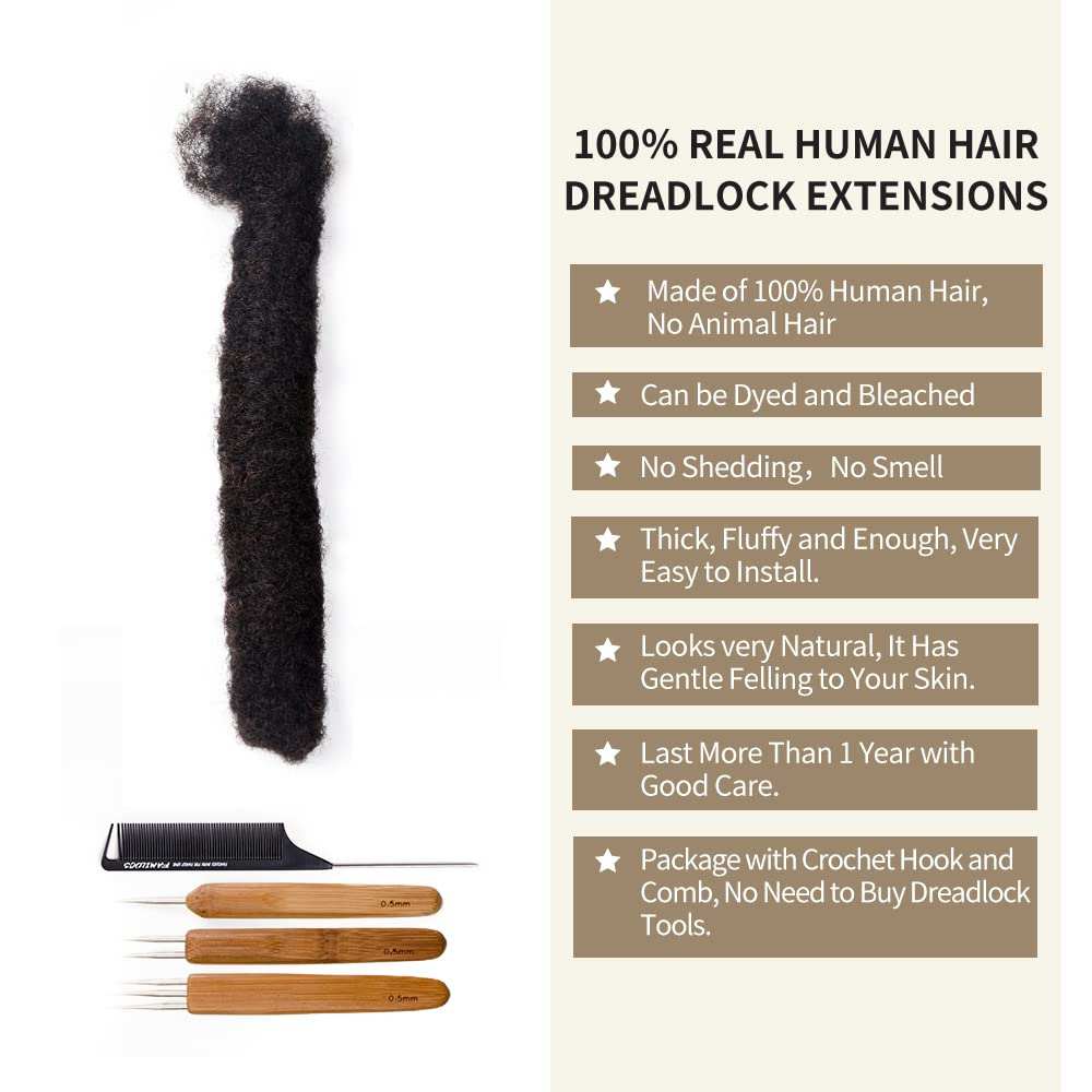 10 Inch 4Cm Width Jumbo Locs 100% Handmade Human Hair Dreadlock Extensions for Man Women Natural Black Dreads Can Be Dyed and Bleached, with Needle and Comb (10 Wick)