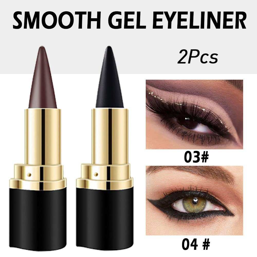 2Pcs Black Brown Gel Eyeliner Pencil Eye Black Face Paint Sticks Makeup Set Waterproof Matte Cream Crayon Eyeliner Pencil Set Cat Eye Liners Eyeshadow Lipstick Delineador De Ojos Contra El Agua