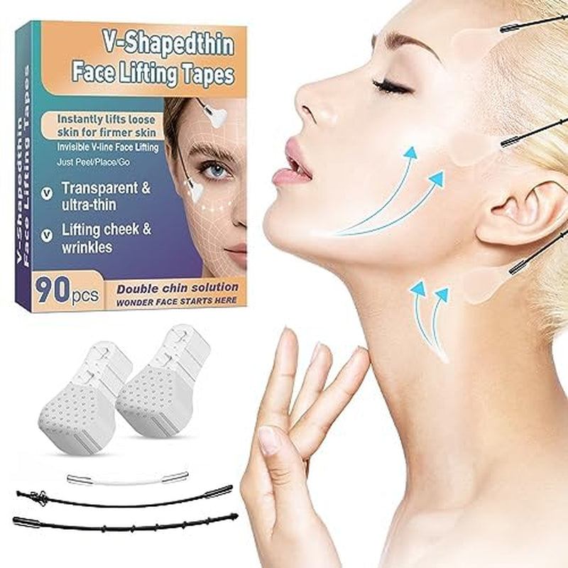 Face Lift Tape, Face Tape Lifting Invisible,90Pcs High Elasticity Instant Face Lift Tape V-Shaped for Lifting Sagging Skin, Hide Double Chin & Facial Wrinkles