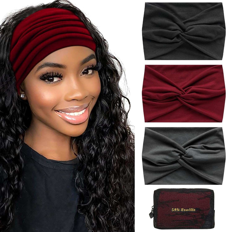 Wide Boho Headbands for Women Extra Large Turban Headband Hairband Hai【Extra Wide Headband】The headband measures: 9.8in*7.08in and can be stretched to 13in, it is stretchy and easy to meet your specific elastic needs, suitable for womeWomen Extra Large Turban Headband Hairband Hair Twisted Knot Accessories 3 Pack