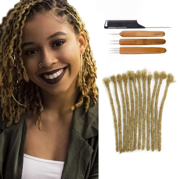 10 Inch 4Cm Width Jumbo Locs 100% Handmade Human Hair Dreadlock Extensions for Man Women Natural Black Dreads Can Be Dyed and Bleached, with Needle and Comb (10 Wick)