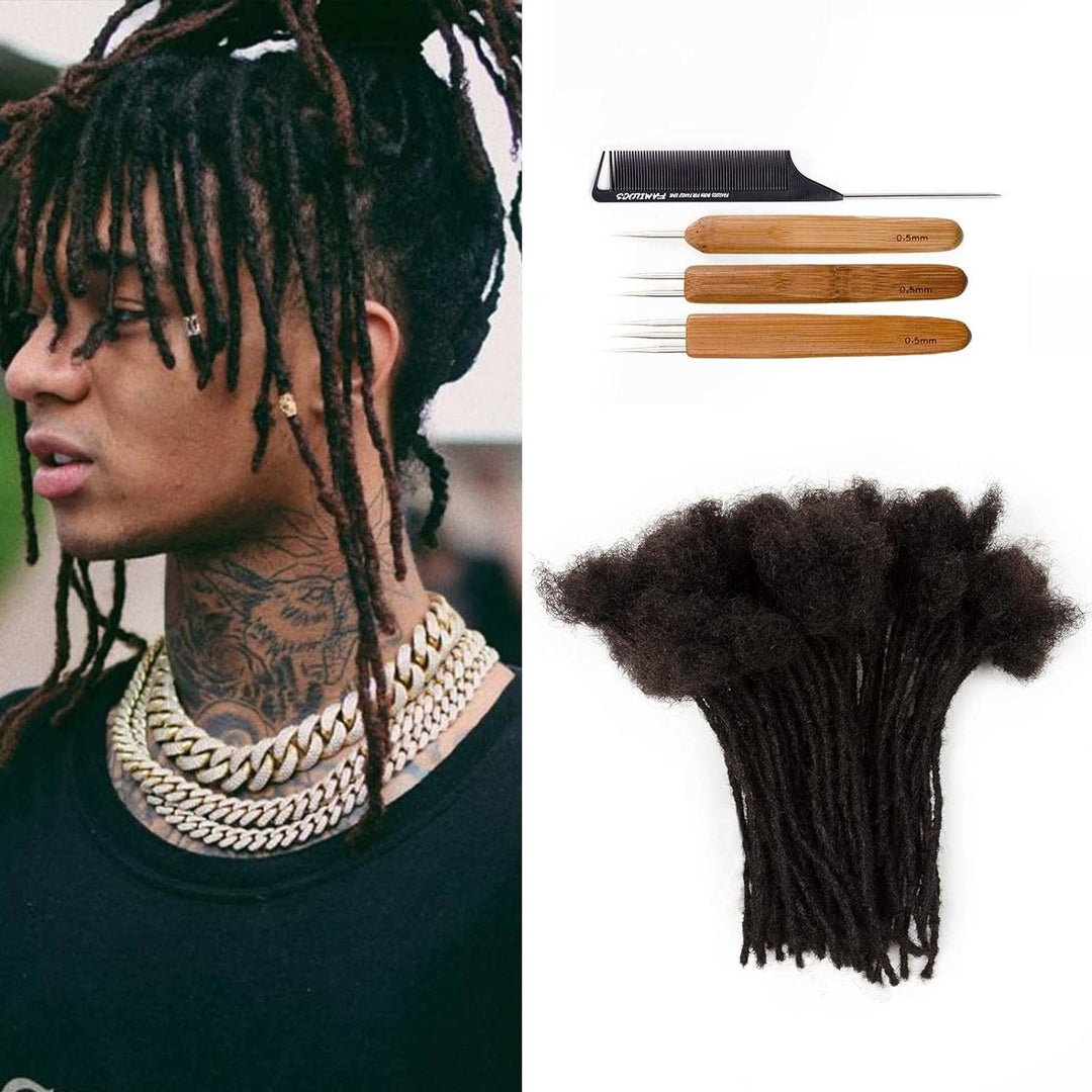 10 Inch 4Cm Width Jumbo Locs 100% Handmade Human Hair Dreadlock Extensions for Man Women Natural Black Dreads Can Be Dyed and Bleached, with Needle and Comb (10 Wick)