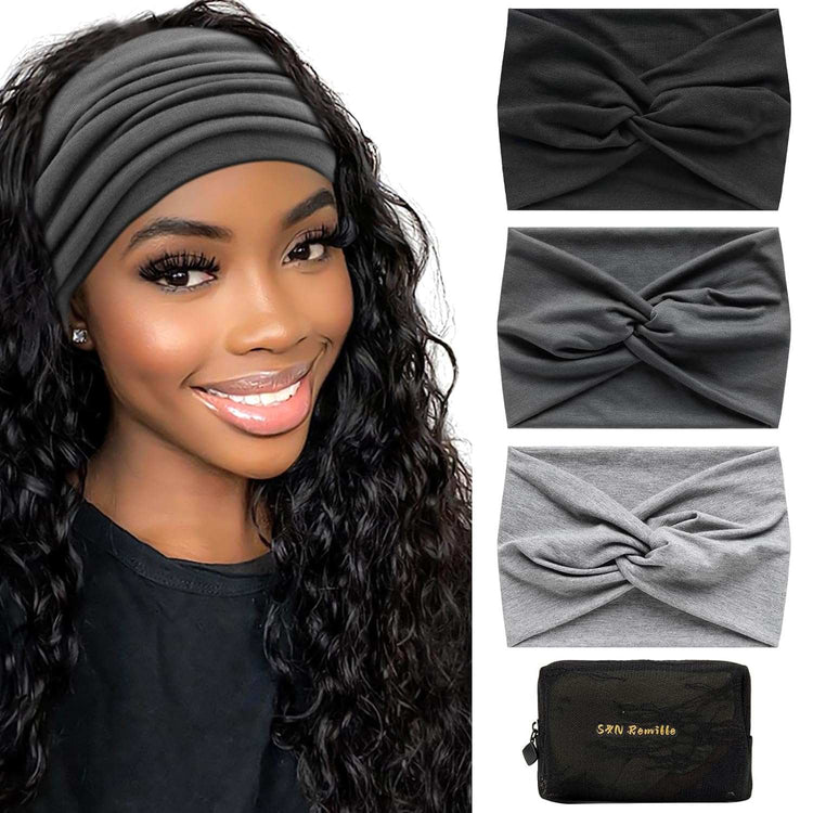 Wide Boho Headbands for Women Extra Large Turban Headband Hairband Hai【Extra Wide Headband】The headband measures: 9.8in*7.08in and can be stretched to 13in, it is stretchy and easy to meet your specific elastic needs, suitable for womeWomen Extra Large Turban Headband Hairband Hair Twisted Knot Accessories 3 Pack