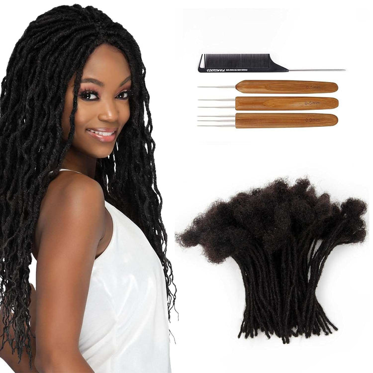 10 Inch 4Cm Width Jumbo Locs 100% Handmade Human Hair Dreadlock Extensions for Man Women Natural Black Dreads Can Be Dyed and Bleached, with Needle and Comb (10 Wick)