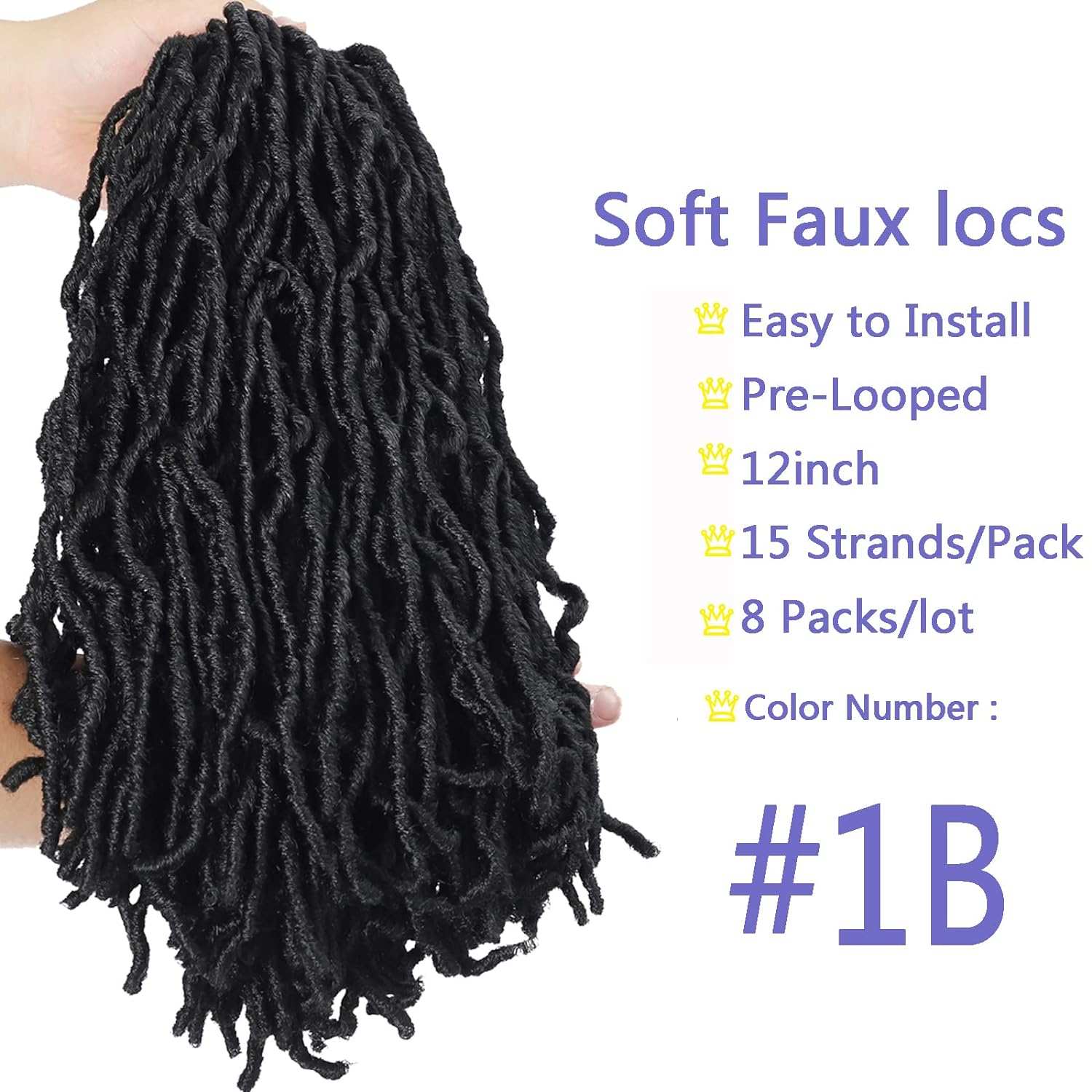 8 Packs Short Faux Locs Crochet Hair - 120 Strands, 12 Inch Soft Wavy ♕TEXTURE: Natural Texture ,Soft Faux Locs Crochet Hair 100% Handmade Low Temperature Synthetic Fiber,No Smell.
♕SIZE:12Inch Short Locs Crochet Hair 15 Strands/Pack,U8 Packs Short Faux Locs Crochet Hair - 120 Strands, 12 Inch Soft Wavy Dreadlocks, Pre-Looped