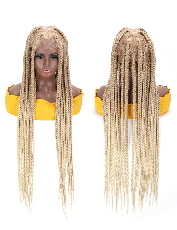 Full Lace Frontal Knotless Box Braid Wig- Glueless Synthetic Cornrow Braided Lace Front Wigs with Baby Hair 