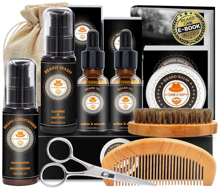 Upgraded Beard Grooming Kit W/Beard Conditioner,Beard Oil,Beard Balm,Beard Brush,Beard Shampoo/Wash,Beard Comb,Beard Scissors,Storage Bag,Beard E-Book,Beard Care Gifts for Men Him