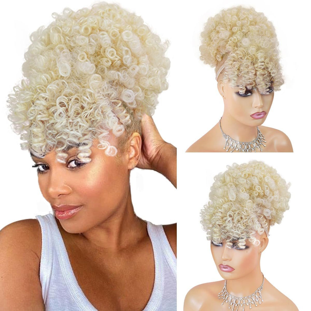 Afro Puff Drawstring Ponytail with Bangs Pineapple Updo