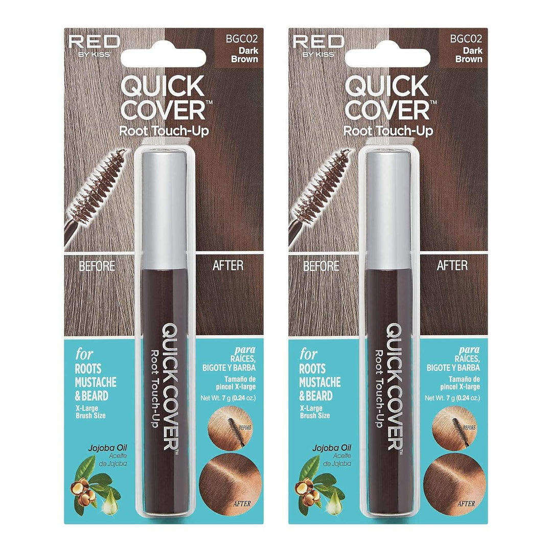 RED by  Quick Cover Root Touch up Rescue, Mascara Natural Water-Resistant Temporary Gray Concealer Cover up Brush for Hair Mustache & Beard (Black) (2Pcs)