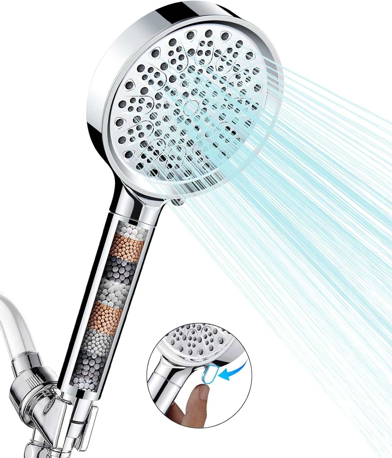 Filtered Shower Head with Handheld, High Pressure 6 Spray Mode Showerhead with Filters, Water Softener Filters Beads for Hard Water - Remove Chlorine - Reduces Dry Itchy Skin, Matte Black