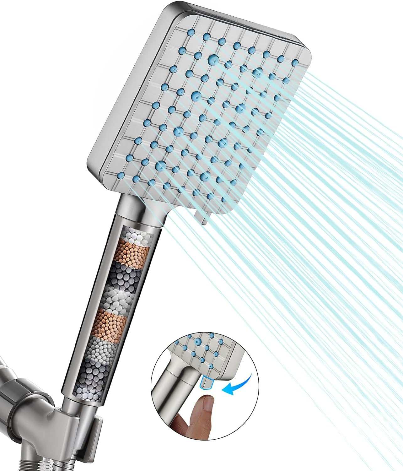 Filtered Shower Head with Handheld, High Pressure 6 Spray Mode Showerhead with Filters, Water Softener Filters Beads for Hard Water - Remove Chlorine - Reduces Dry Itchy Skin, Matte Black