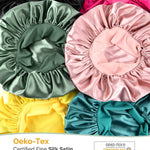 PHAMILY Satin Bonnet Silk Bonnet with Tie Band for  Sleeping, Double LNon-Slippage Bonnet: With wide long stretchy tie band, the big satin bonnet will stay in place while you move a lot at sleep time, so that to protect your hair all nSleeping, Double Layer Satin Lined, Black Hair Bonnets