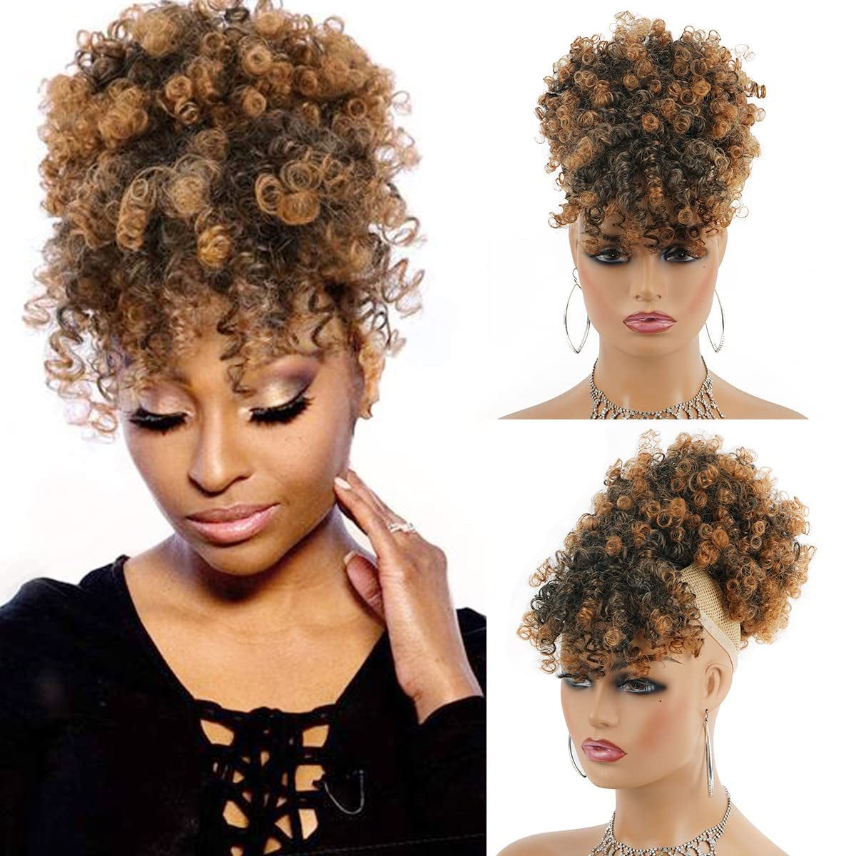 Afro Puff Drawstring Ponytail with Bangs Pineapple Updo