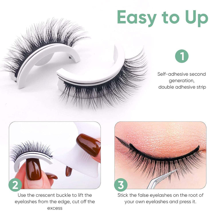 False Lashes, Self Adhesive Eyelashes, Waterproof Fake Eyelashes for Women, No Glue or Eyeliner Needed, Reusable False Eyelashes with Natural Look, 3 Pairs of Different Types